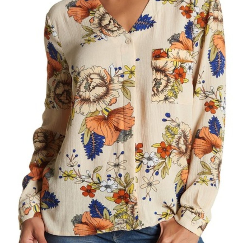 Vertigo Paris Printed Woven Button Front Blouse Sz